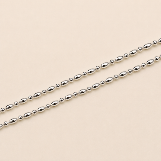 Silver Oval and Round Silver Beaded Anklet - Sleek and Minimal