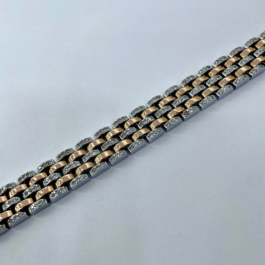 Silver Men Rose Gold Bracelet