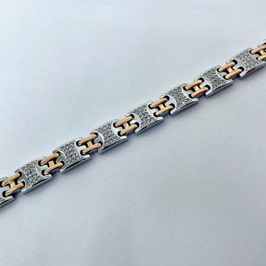 Silver Men Rose Gold Bracelet