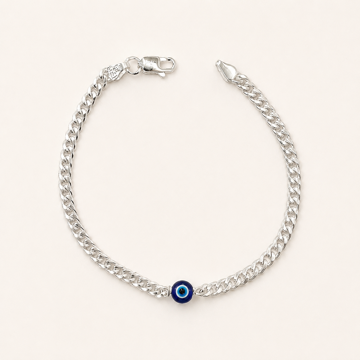 Silver Curb Evil Eye Bracelet