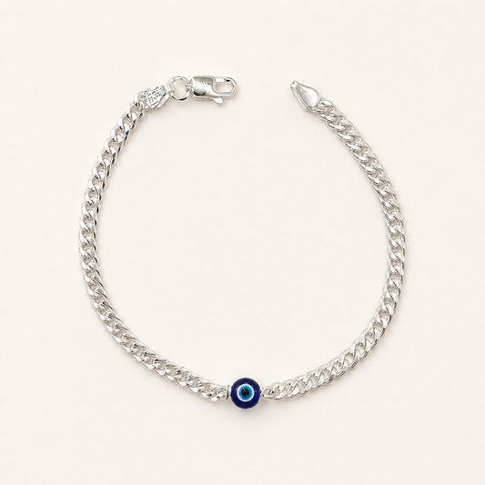 Silver Curb Evil Eye Bracelet