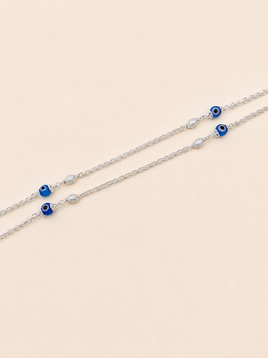Silver Dual Evil Eye Light Weight Anklet