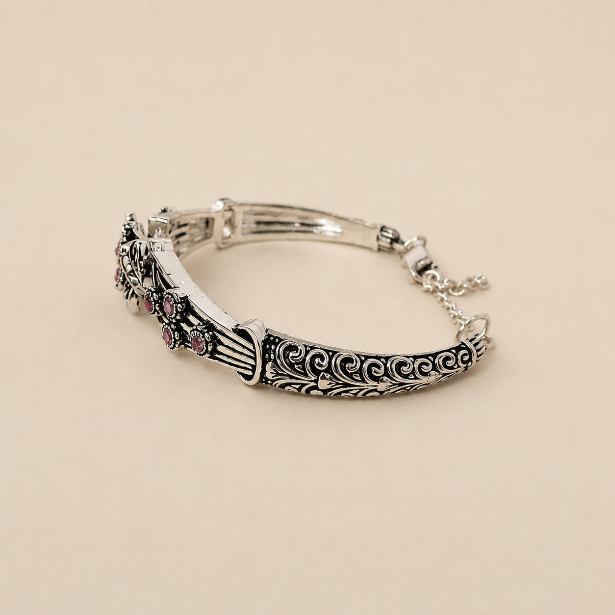 Silver Antique Flower Ladies Bracelet