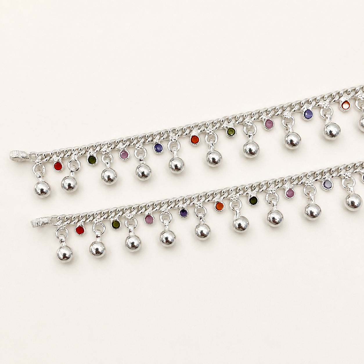 Silver Handmade Stone-Ghughru Payal for Kids
