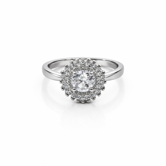 92.5 Pure Silver Halo Ring Round White