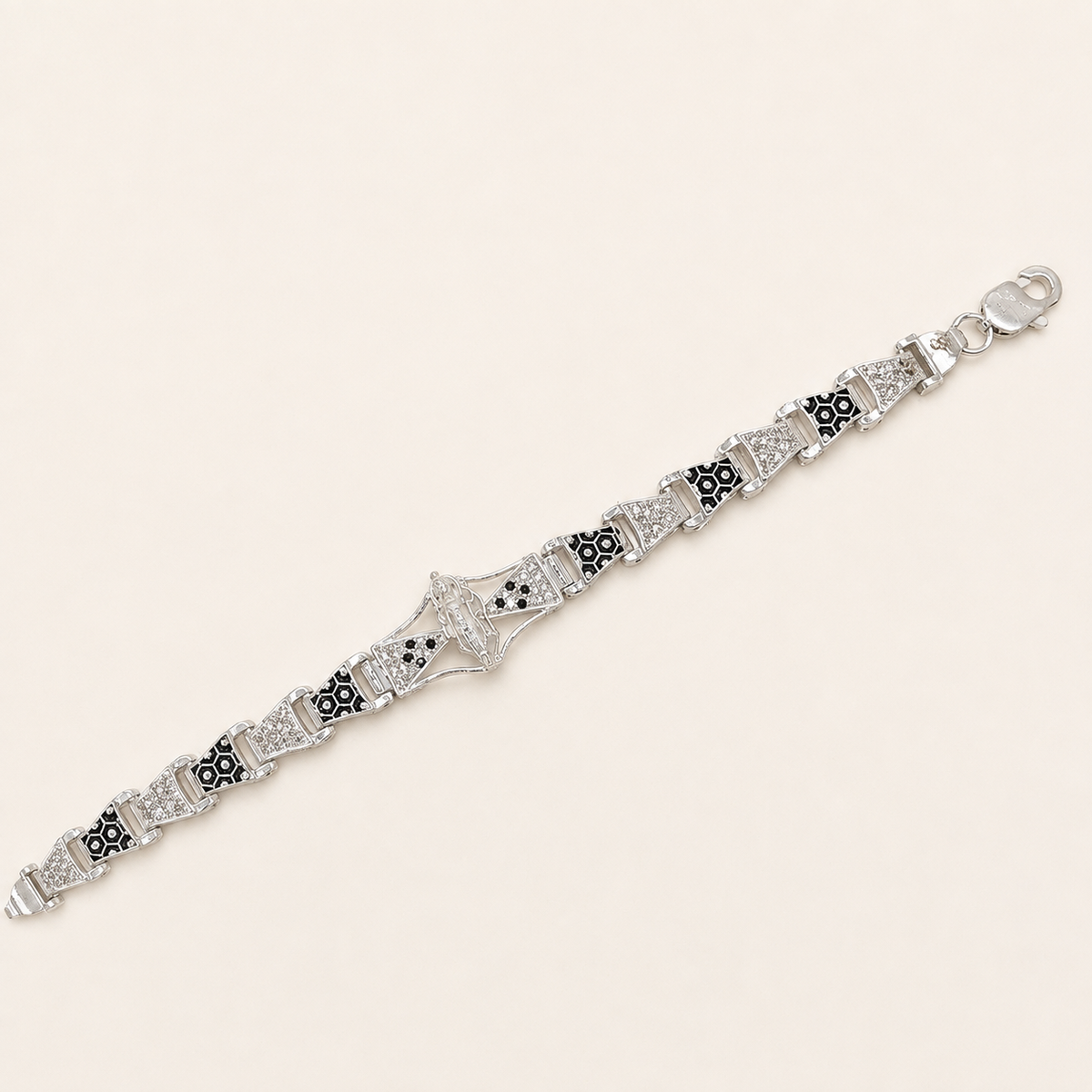 Silver Shri Ram Bracelet with Black Meena Inserts