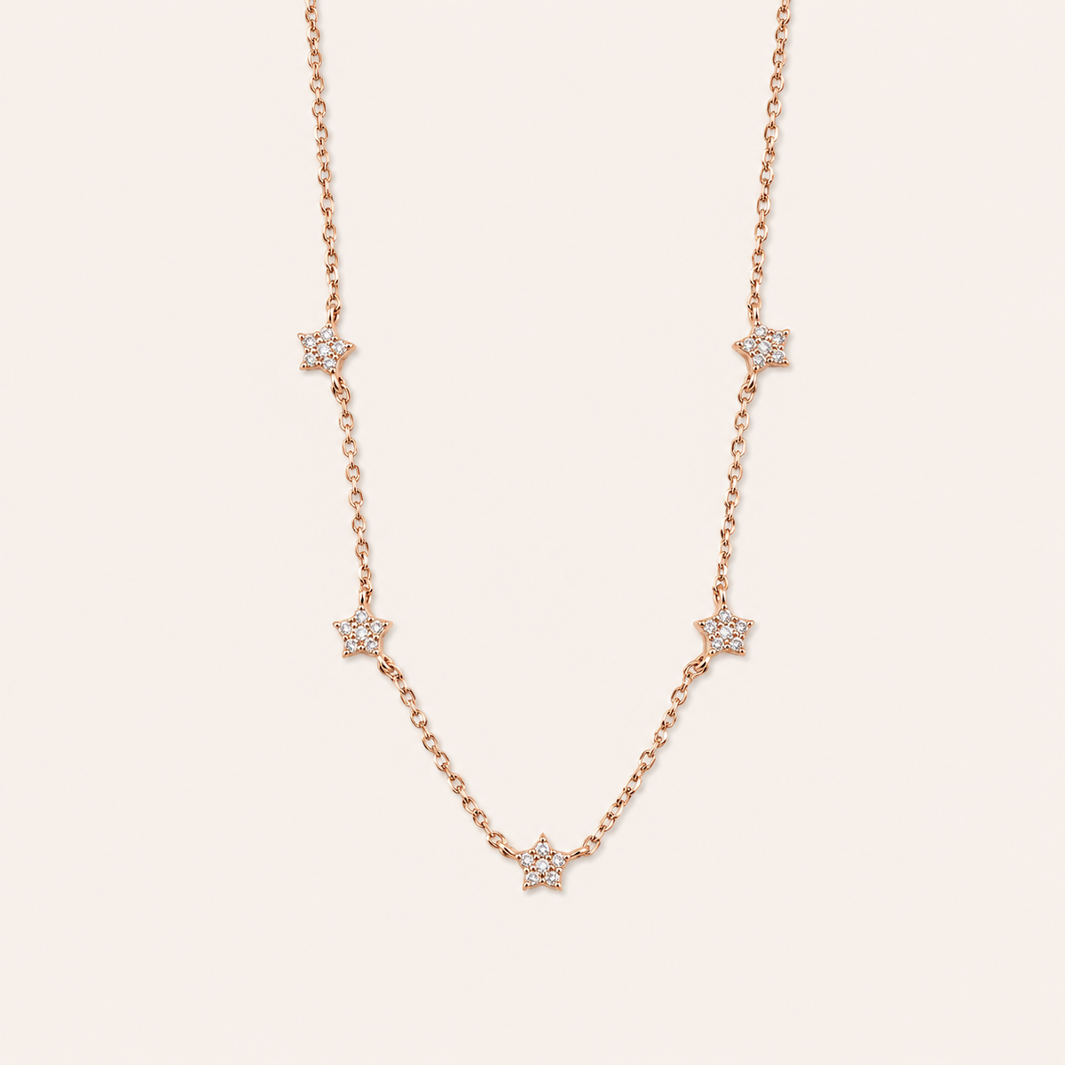 925 Silver Rose Gold 5 Star Charm Necklace