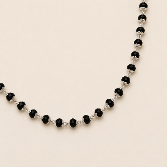Silver Black Tulsi Beads Handmade Mala with Star Cut Cap
