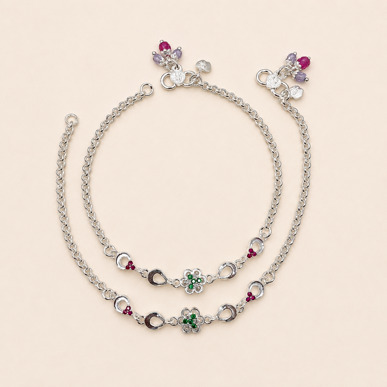 Silver Stylish Green Flower Anklet for Women - Simple & Minimal