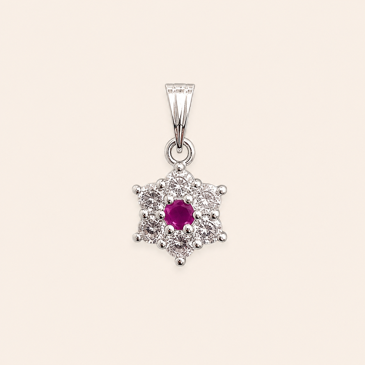 Silver 7 Stone Pendent with Pink and White Stones for Her