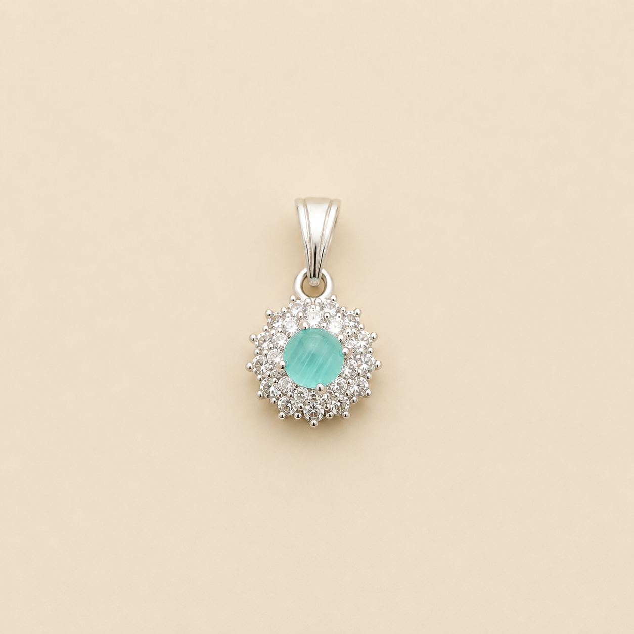 Silver Turquoise Colour Pendent with Cz Stones