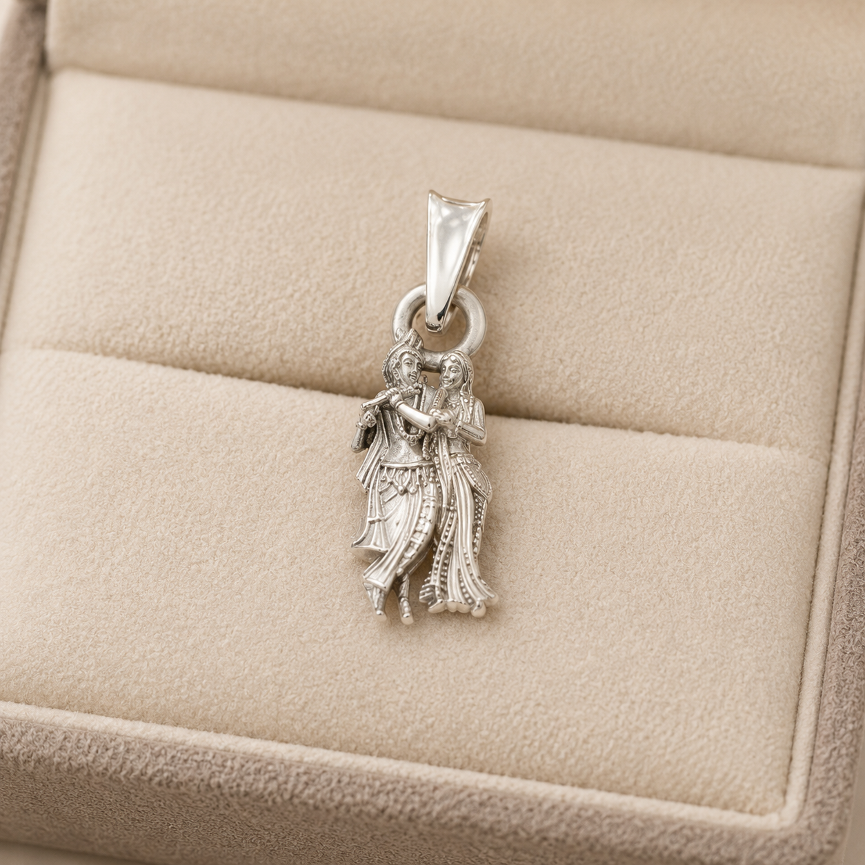 Silver Matte Finish Radha Krishna Pendant - Unisex