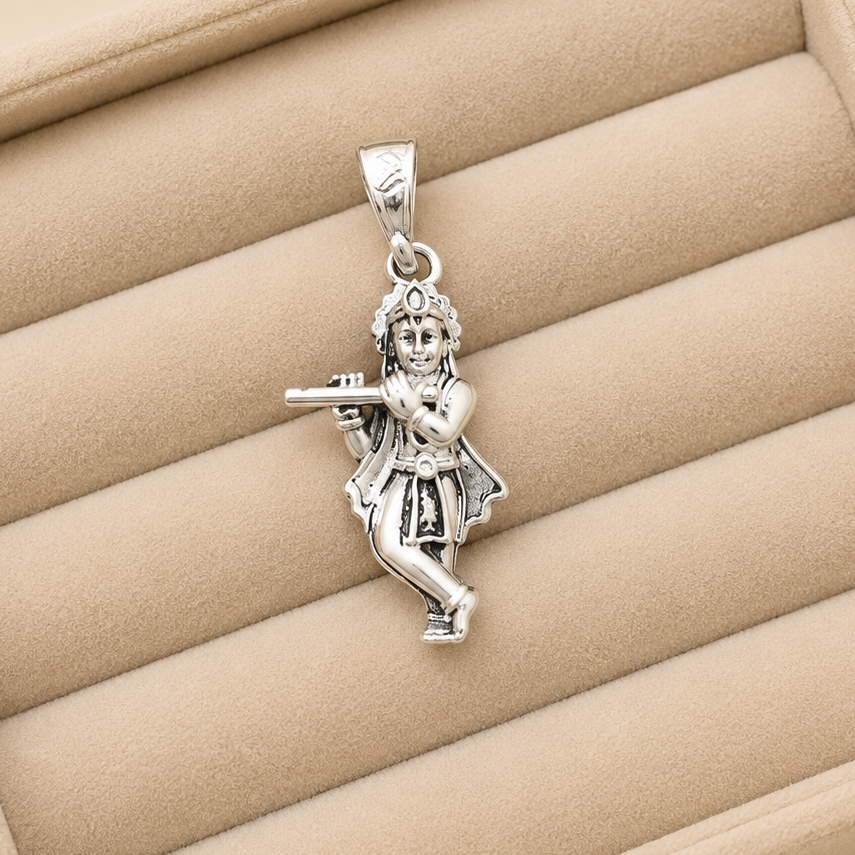Silver Matte Finish Krishna Pendant