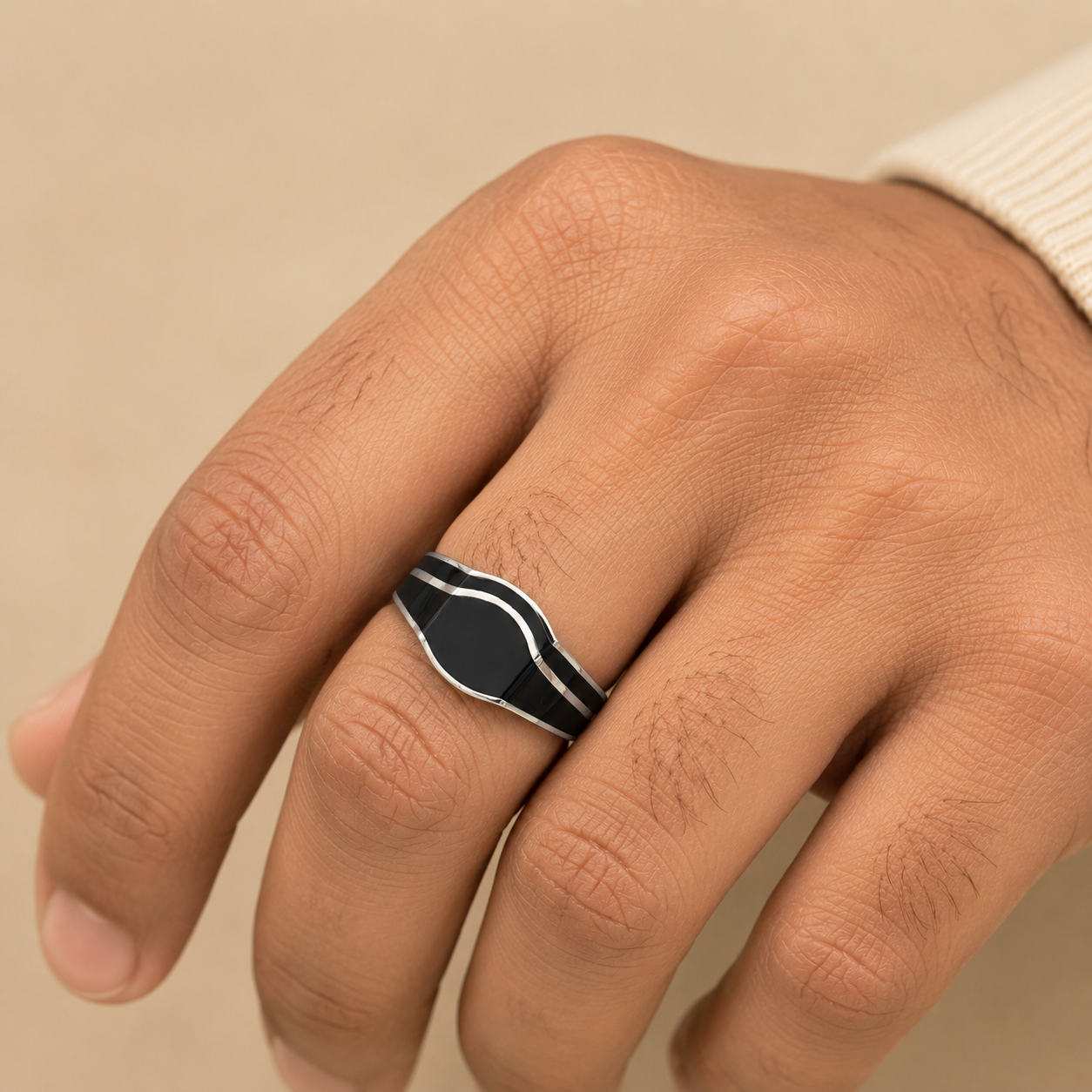 92.5 Pure Silver Black Enamel Ring