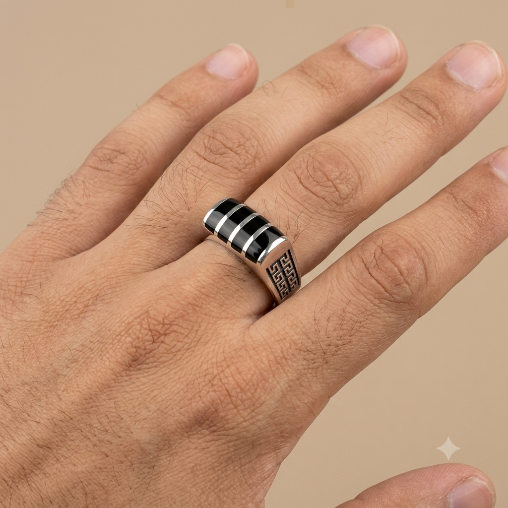 92.5 Pure Silver Trendy Black Meena Ring