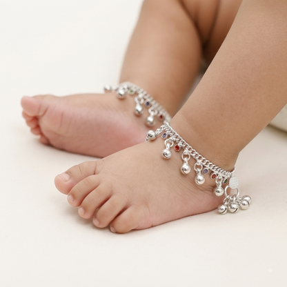 Silver Handmade Stone-Ghughru Payal for Kids