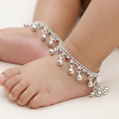 Silver Handmade Stone-Ghughru Payal for Kids