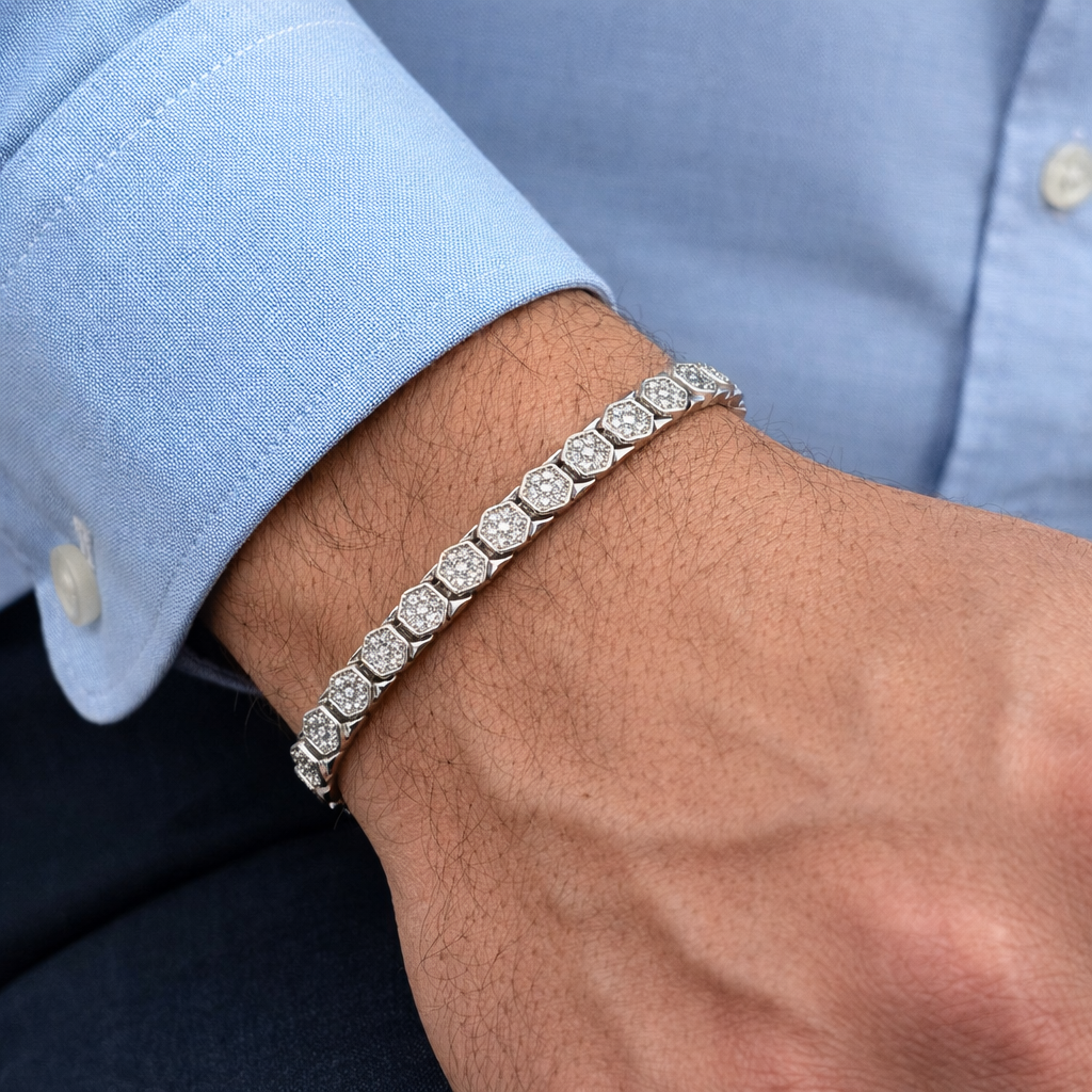 Silver Men Rhodium Fancy Bracelet