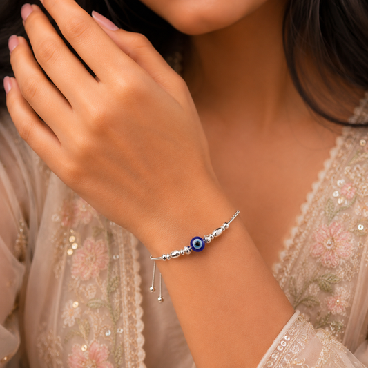 Silver Evil Eye Stylish Adjustable Bracelet