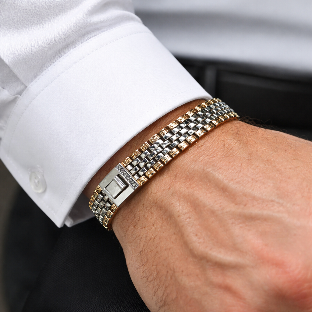 Silver Men Rose Gold Bracelet