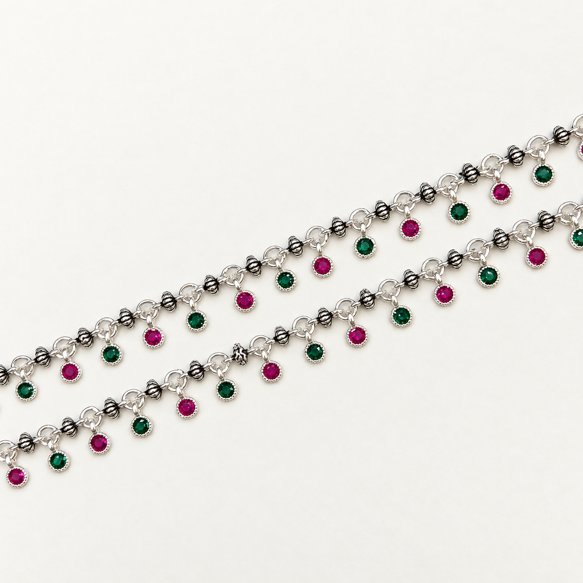 Silver Ox Payal with Hanging Stones