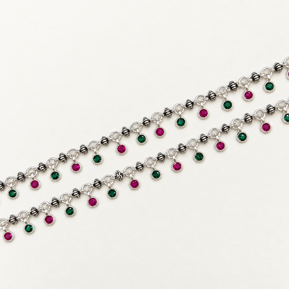 Silver Ox Payal with Hanging Stones