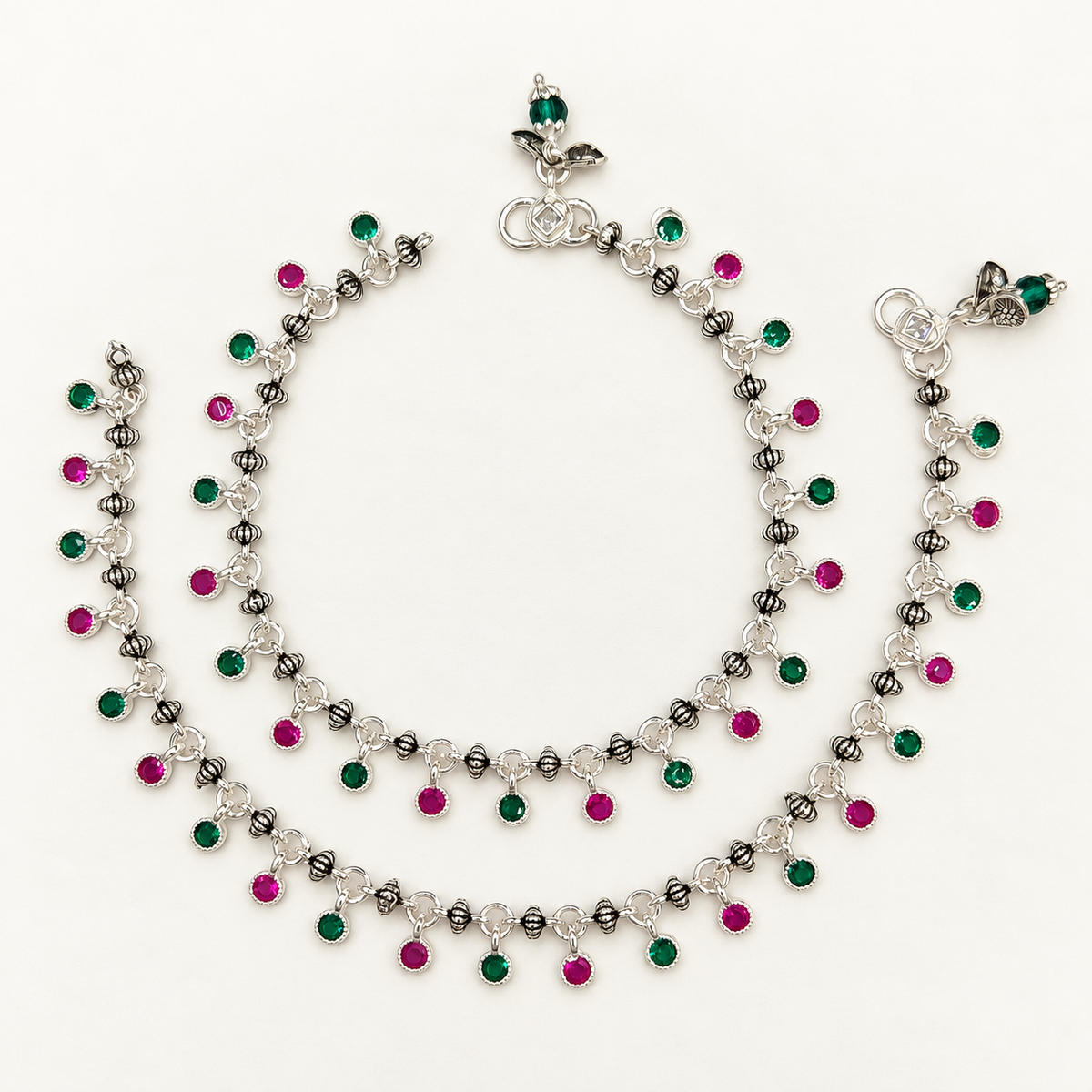Silver Ox Payal with Hanging Stones