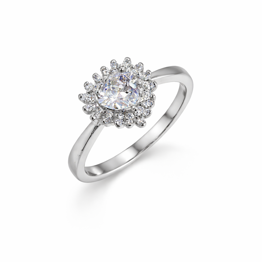 92.5 Pure Silver Halo Ring Heart White