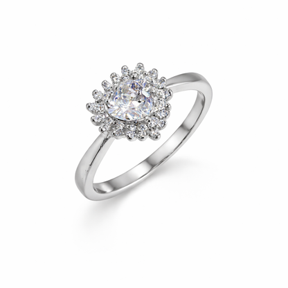 92.5 Pure Silver Halo Ring Heart White