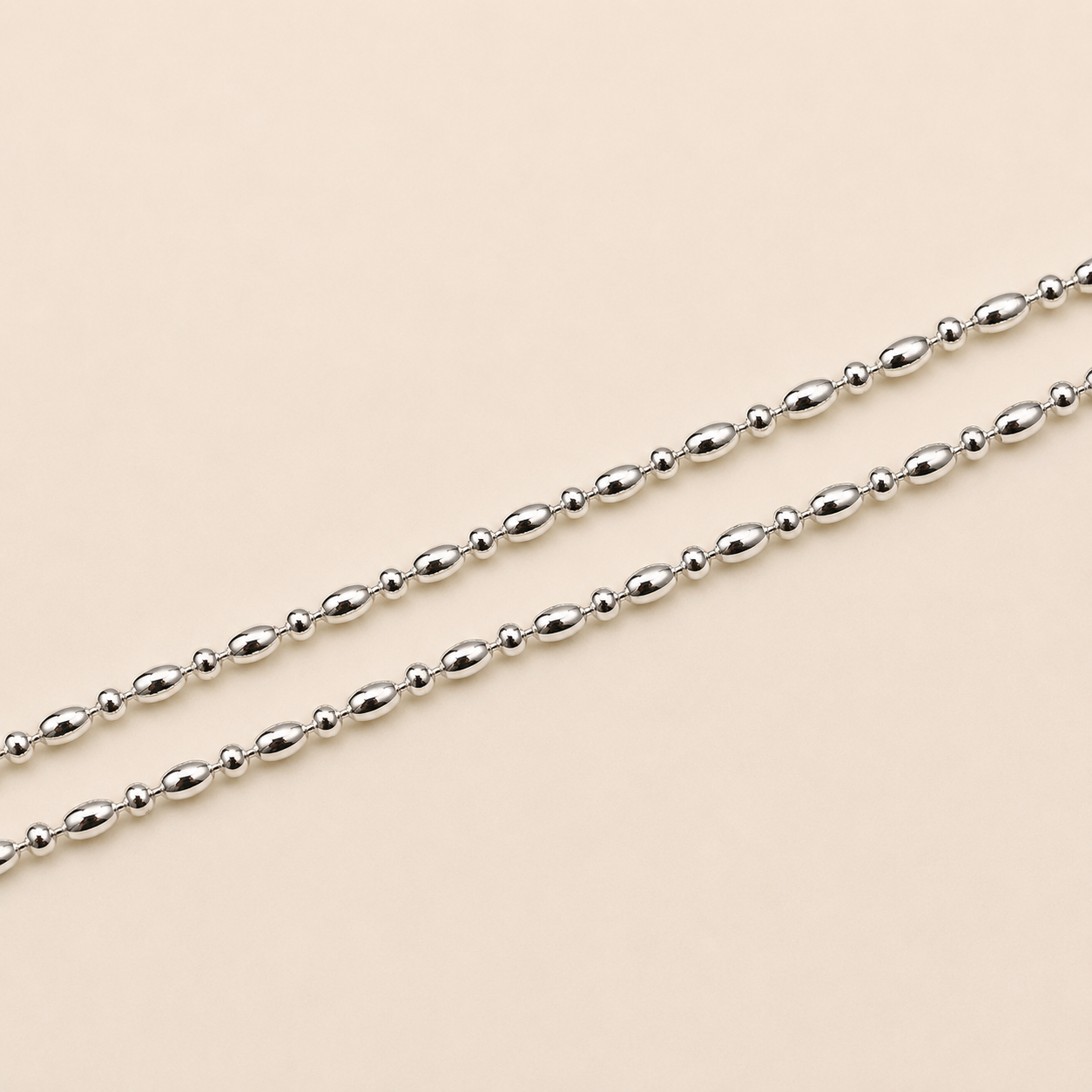 Silver Oval and Round Silver Beaded Anklet - Sleek and Minimal