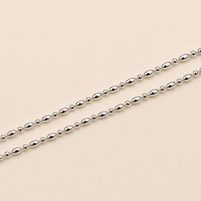 Silver Oval and Round Silver Beaded Anklet - Sleek and Minimal