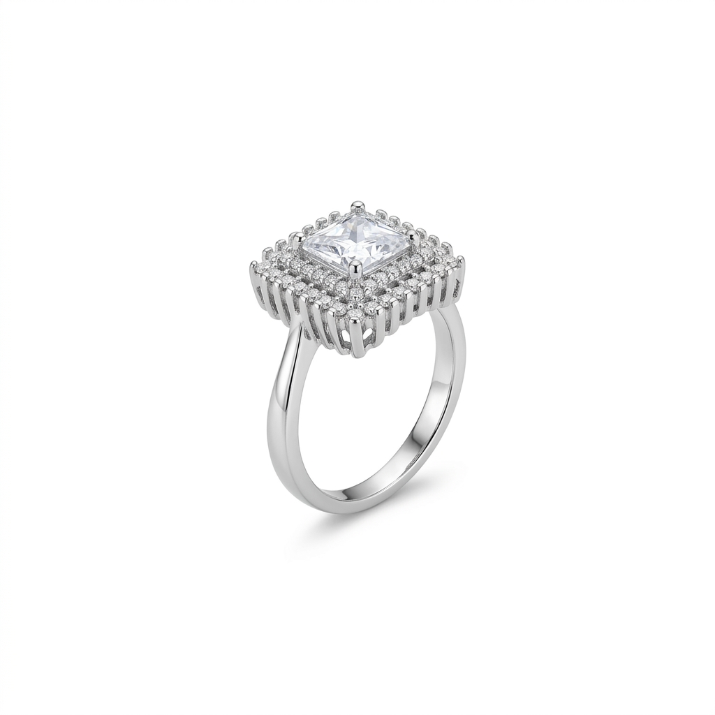 92.5 Pure Silver Double Studded Halo Ring white Square