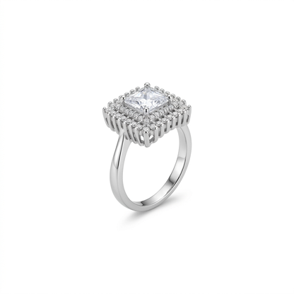 92.5 Pure Silver Double Studded Halo Ring white Square