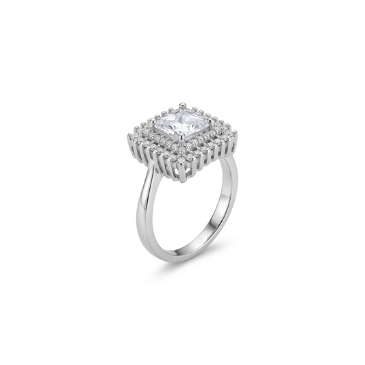 92.5 Pure Silver Double Studded Halo Ring white Square