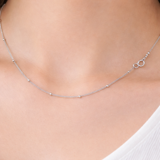 92.5 Pure Silver Rhodium Ladies Chain-Curb chain with Ball-Minimal And Elegant