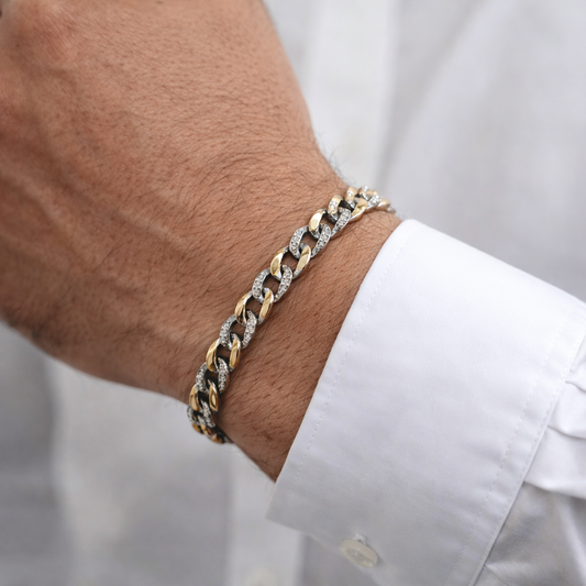 Silver Men Rose Gold Cuban Bracelet
