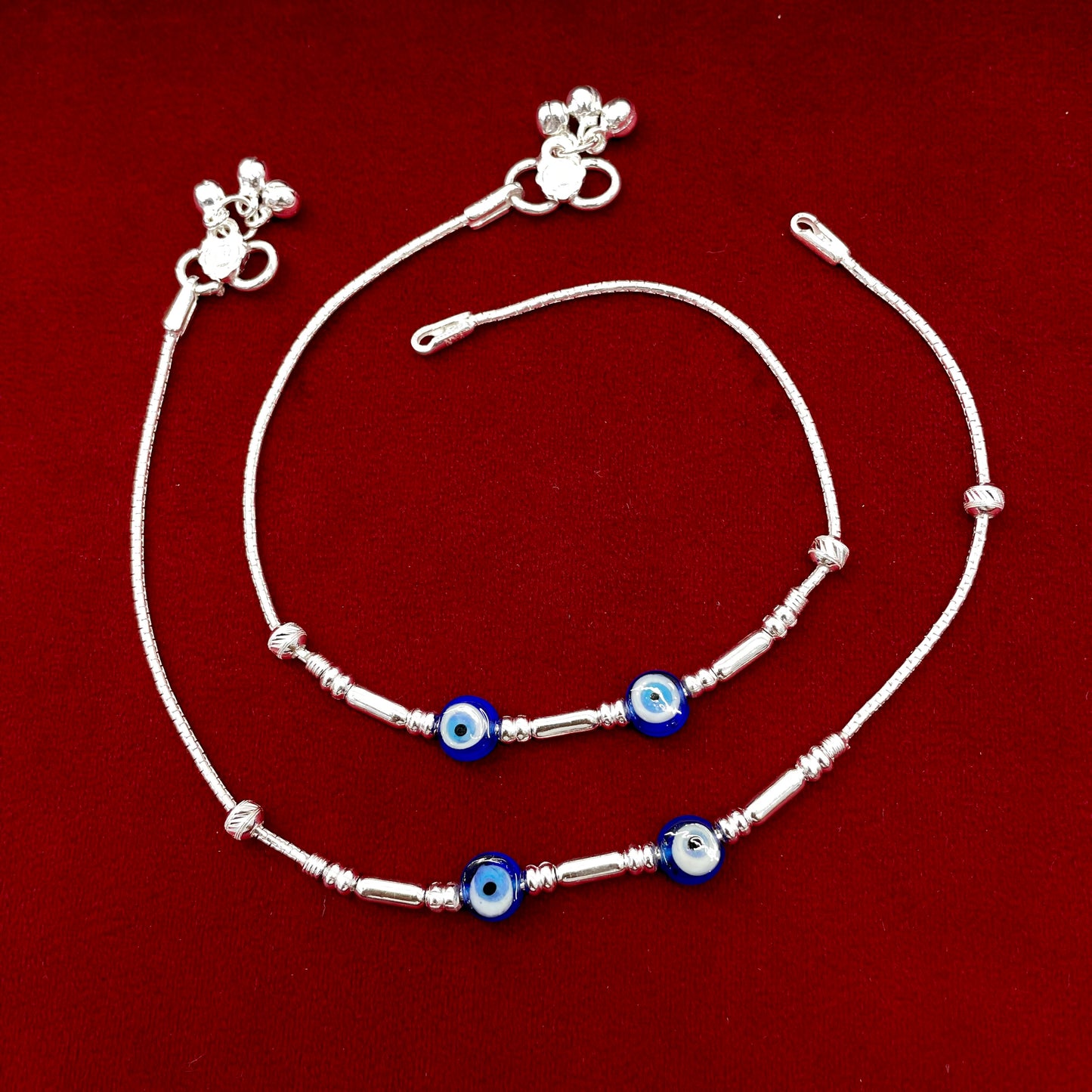 Double Evil Eye Silver Anklet