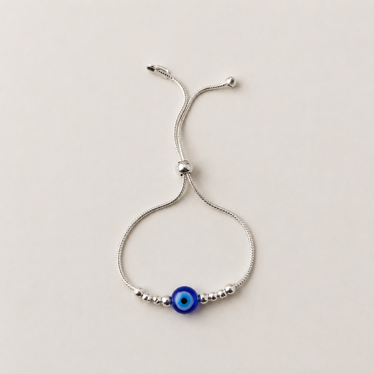 Silver Evil Eye Adjustable Bracelet
