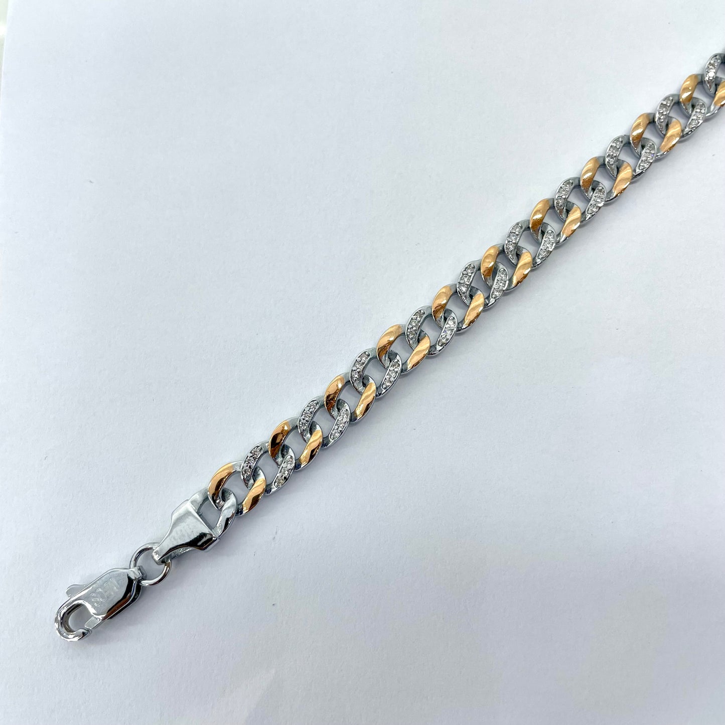 Silver Men Rose Gold Cuban Bracelet
