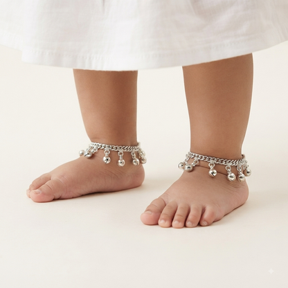 Silver Handmade Ghughru Payal for Kids