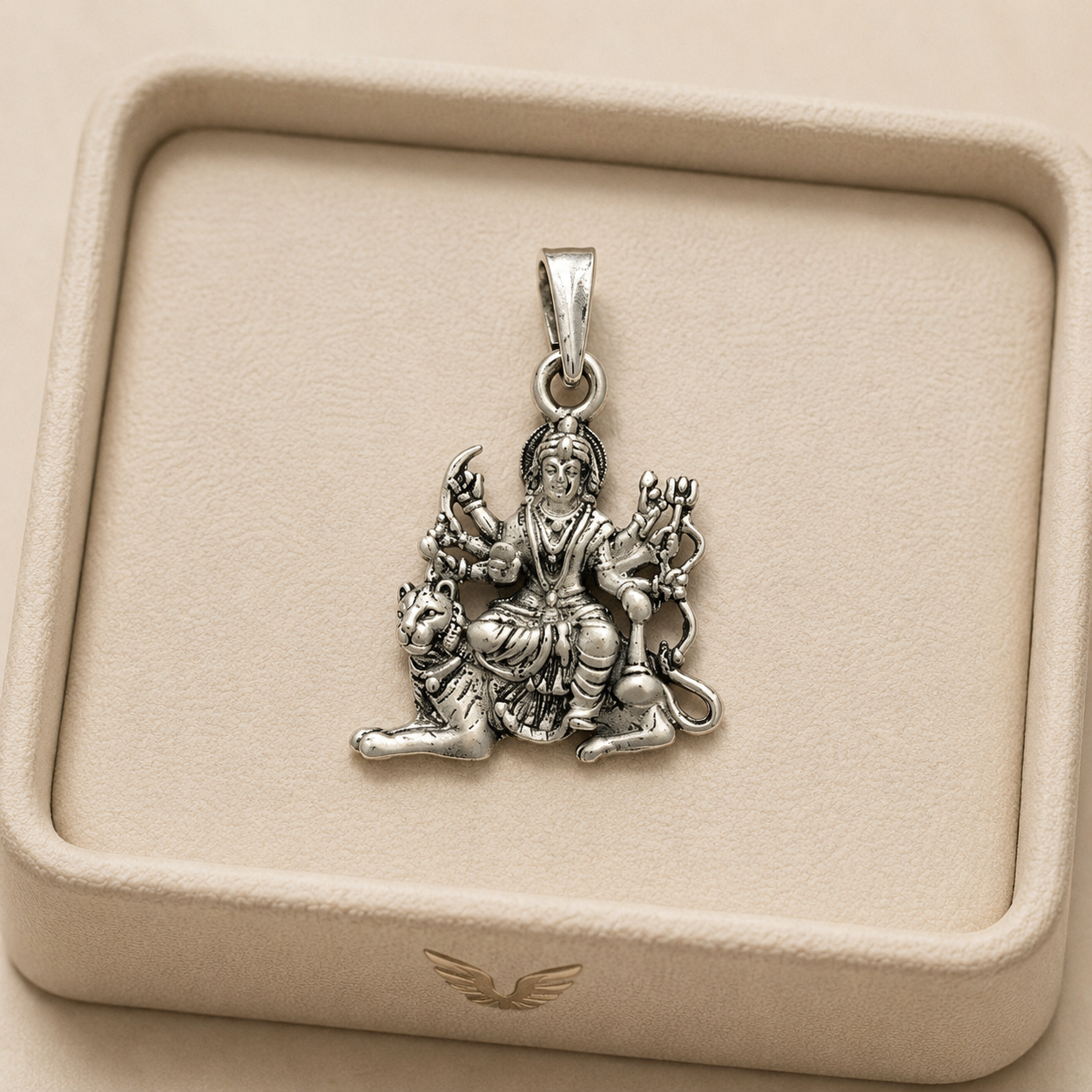 Silver Matte Finish Durga Mata Pendant