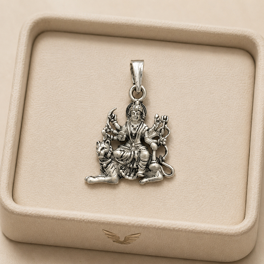 Silver Matte Finish Durga Mata Pendant