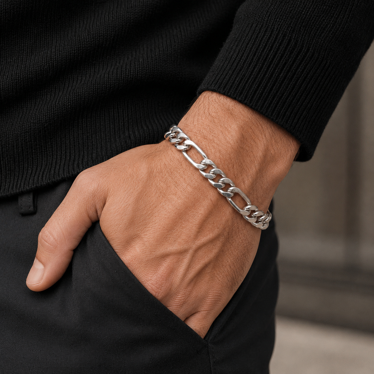Silver Men Figaro Bracelet