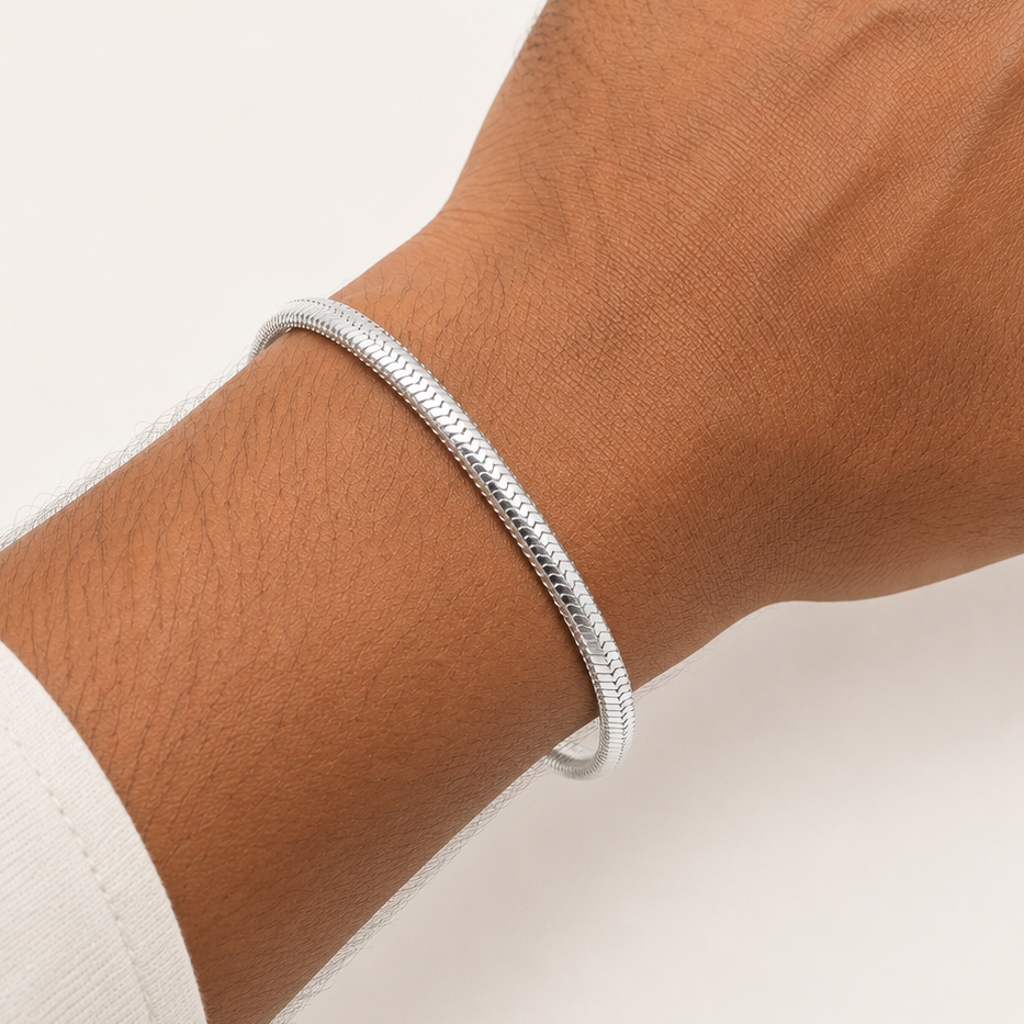 Silver Flat Snake Chain Bracelet