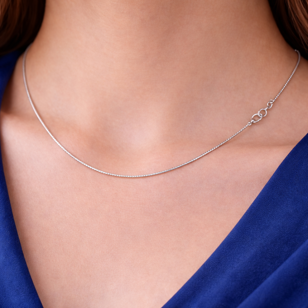 92.5 Pure Silver Rhodium Ladies Chain-Snake chain-Minimal and Elegant