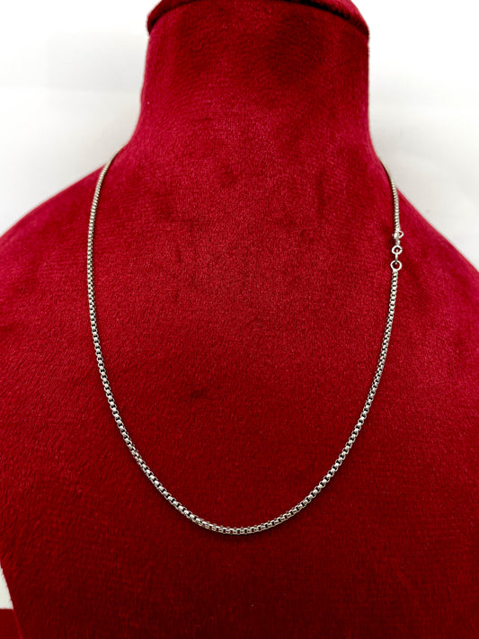 92.5 Pure Silver Rhodium Ladies Chain - Round Box Design - Durable and Stylish