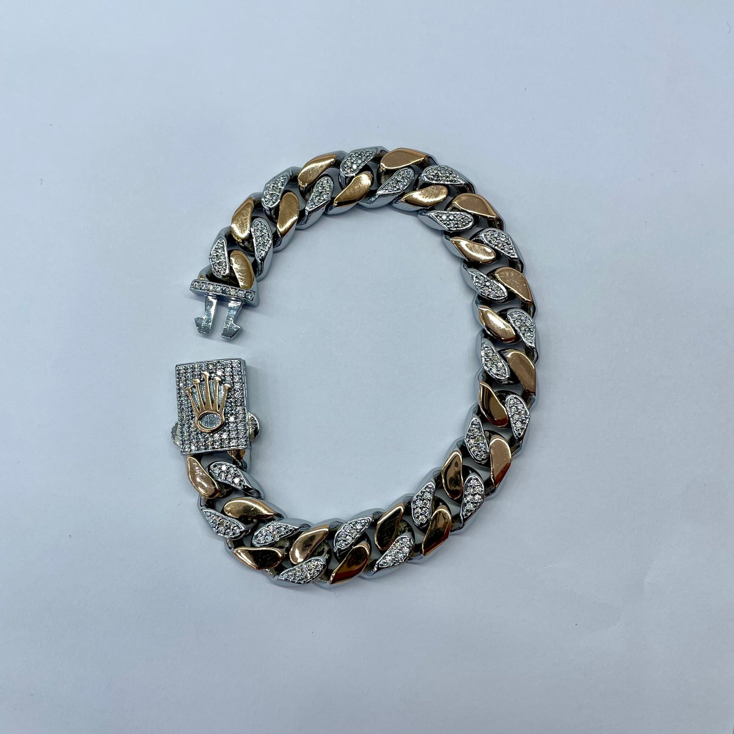Silver Men Rose Gold Cuban Bracelet