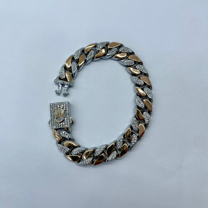 Silver Men Rose Gold Cuban Bracelet