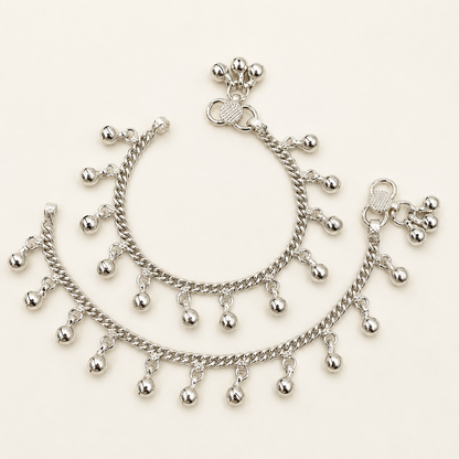 Silver Handmade Ghughru Payal for Kids