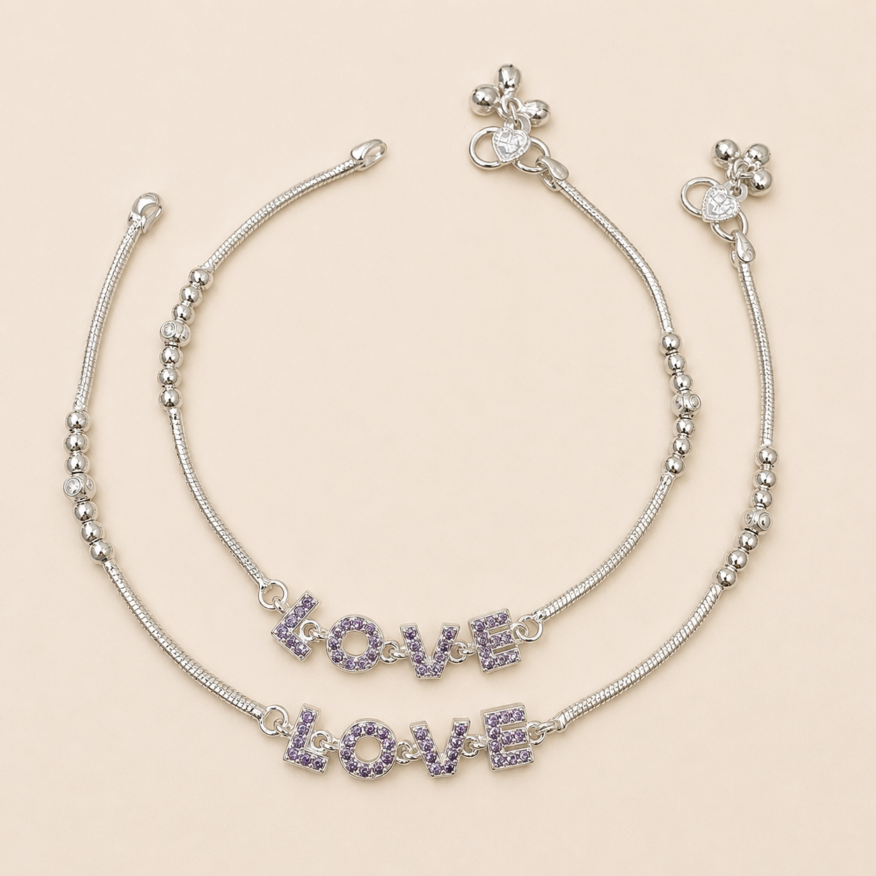Silver Pink Stone Love Anklet for Her - Eye Catching Elegance